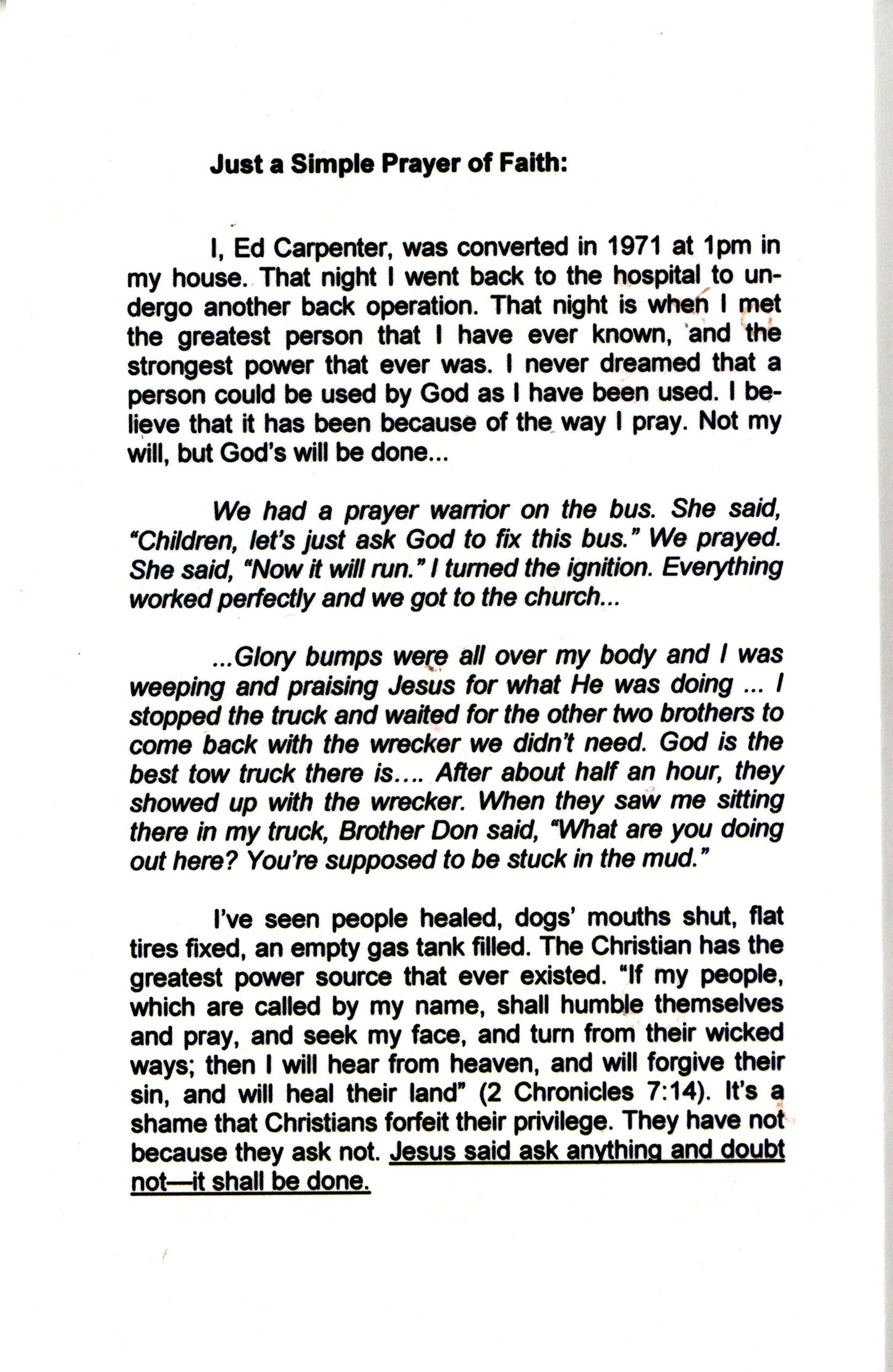 Just a Simple Prayer of Faith